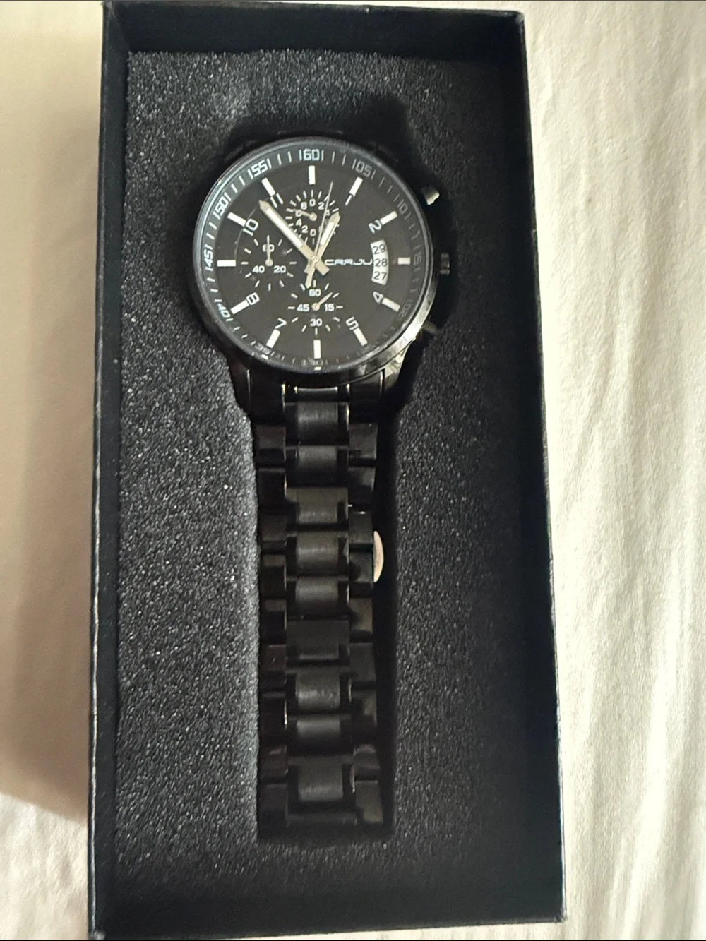 CRRJU CJ2214 Black Stainless Steel Watch Date Chronograph Wristwatch